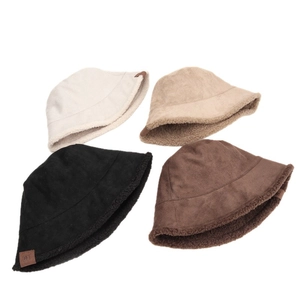 Winter faux suede bucket hats with lamb wool lining in beige, oatmeal, black and coffee