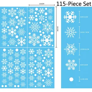 Christmas snowflake window stickers set with 115 pieces of static PVC decals for holiday decor