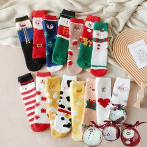 Christmas Socks Coral Fleece Thickened Warm Sleeping Floor Socks Cartoon Cute Fuzzy For Women