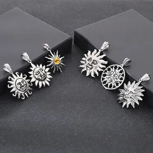Retro Sun God Face Pendant Necklace Stainless Steel Hip Hop Punk Gothic Style Mystical Totem Jewelry For Men Masculine