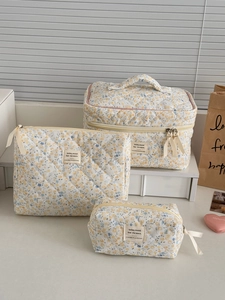Trousse De Maquillage En Velours Côtelé Matelassé À Fleurs Organisateur Cosmétique De Voyage Portable Pour Femmes Filles