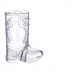 Clear plastic cowboy boot shot glass for Western themed parties and events