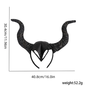 Detailed size specifications for the black devil horn headband with silver crackle texture