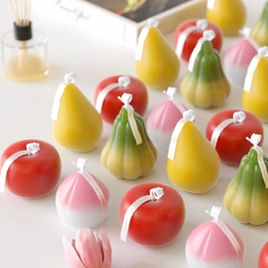 Bougies 3D en forme de fruits pomme poire et pêche pour décoration intérieure