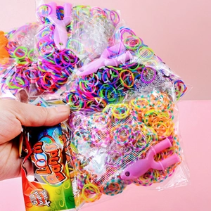 DIY colorful loom bands kit with 600 pieces and pink weaving tool for bracelet making