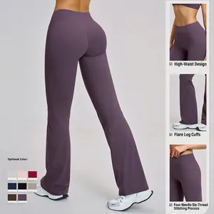 Pantalon de yoga évasé à taille haute en tissu brossé pour le fitness en plusieurs couleurs