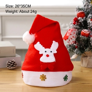 Red plush Christmas hat with 3D reindeer head and festive gold snowflake sequins
