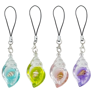 Ocean theme seashell keychain set in blue pink purple and green with real shells inside