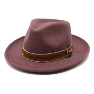Vintage burgundy wool fedora with brown suede band and gold braided trim