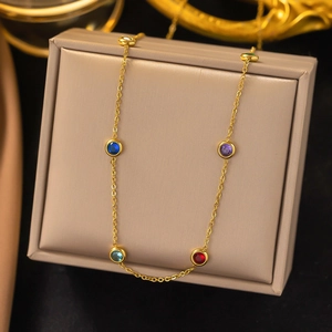 Colorful Zircon Titanium Steel Necklace And Bracelet For Women Dopamine Style Gold Plated Stainless Steel Jewelry