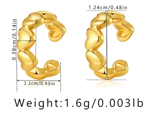 Detailed measurement view of 18K gold plated butterfly heart ear cuff with dimensions