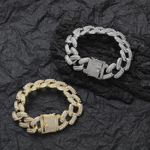 Chunky 20mm hip hop Cuban link bracelets in gold and silver with iced out rhinestones