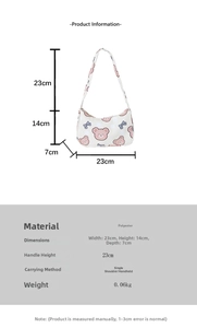 Detailed size specifications for the cute cartoon bear polyester shoulder bag