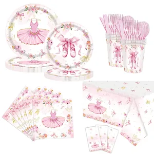 Pink ballet swan theme disposable party tableware set with paper plates and napkins