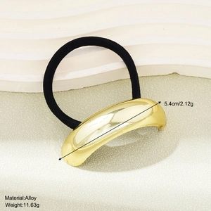 Detailed specs of alloy hair tie with golden arc metal piece and weight measurements