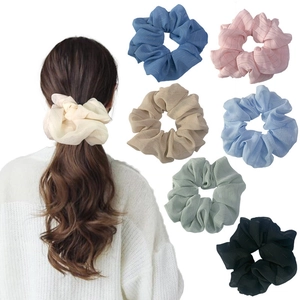 Oversized silk-feel organza scrunchies set in 7 colors for elegant hair styling
