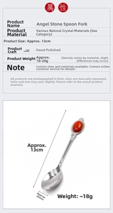 Detailed view of handmade crystal metal spoon showing 13cm length and 26mm width dimensions