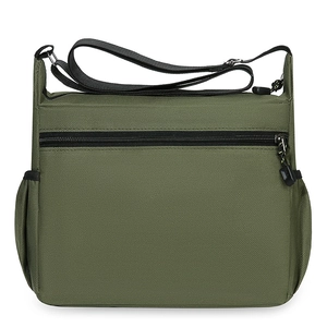 Waterproof army green crossbody bag with multiple pockets and durable nylon fabric