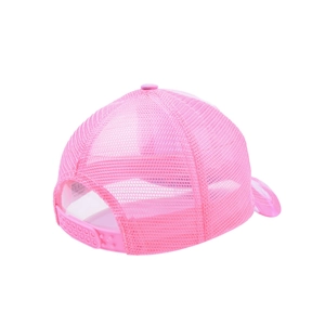Rear view of pink mesh baseball cap showing breathable texture and snapback closure