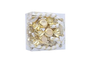 Detail of 18pcs gold and white Christmas candy and cane ornaments set in a box