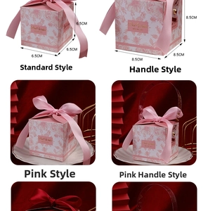 Pink floral gift boxes with ribbons and PVC handles in two sizes 6.5cm and 8.5cm