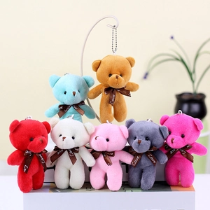 Adorable teddy bear plush pendants in seven colors with Love ribbon and metal chains
