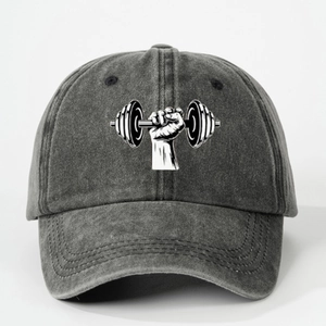 Vintage Washed Cotton Baseball Cap Dumbbell Fitness Print Adjustable Sun Hat Gym Sport