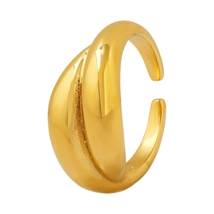 Minimalist gold titanium steel open ring with textured wavy pattern for women