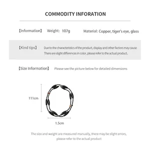 Size guide for tiger eye and glass beaded necklace with detailed material information