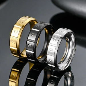 Geometric Titanium Steel Ring Band Polished Minimalist Rectangular And Circular Design Fashion Jewelry For Men Women