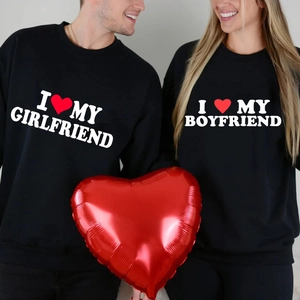 Men Polyester Sweatshirt Long Sleeve Crewneck Valentine Heart Print Couple Casual Pullover Top Matching Apparel