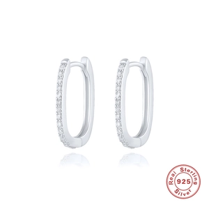 Polished S925 sterling silver oval hoop earrings with sparkling micro-inlaid zircon stones