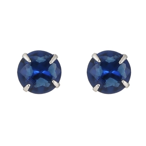 S999 Sterling Silver Stud Earrings with deep blue gemstone in classic four-prong setting