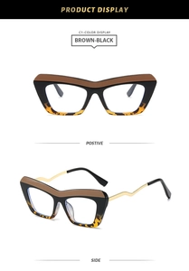 Cat-eye TR90 blue light blocking glasses with tricolor frame and golden wavy temples