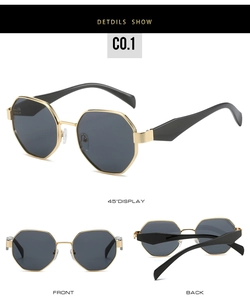 Vues multiples de lunettes de soleil octogonales en métal avec monture dorée
