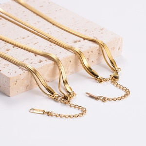 Double-layer 18K gold plated stainless steel snake chain necklace with zircon pendant