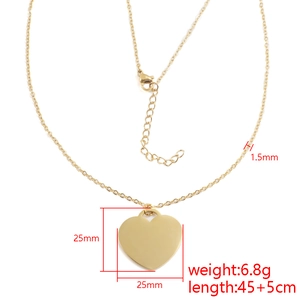 Polished gold heart pendant necklace in stainless steel with 45+5cm chain dimensions