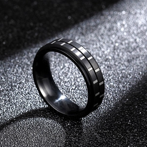 Simple 316L Titanium Steel Rotating Spinner Ring For Men Women Black Carbon Fiber Texture Stress Relief Jewelry Finger Ring