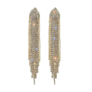 Elegant gold tassel earrings with shimmering rhinestones in a symmetric luxury design