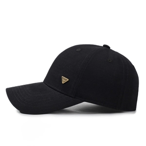 Classic black baseball cap with a gold SPIRIT triangle badge and breathable canvas texture