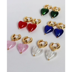 Vintage French Style Heart Hoop Earrings Murano Glass Heart Pendants Copper Earrings Fashion Niche Jewelry For Women