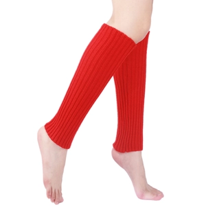 Detailed knit texture and vibrant red fabric of women over-knee leg warmers