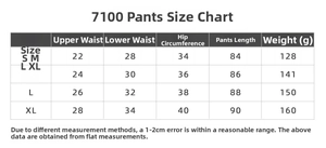 Size chart for yoga leggings showing waist, hip, and length measurements from S to XL
