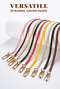 Close-up of woven PU leather thin belts with golden alloy buckles in nine colors
