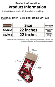 Detailed measurement chart of the 22-inch embroidered snowflake Christmas stocking bag