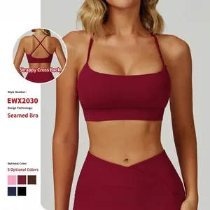 Women Naked Feel Sports Bra Crisscross Back Padded Yoga Fitness Workout Top Running Athletic Crop Top