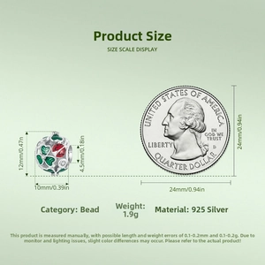 Macro detail of 925 silver ladybug charm bead showing precise dimensions and scale