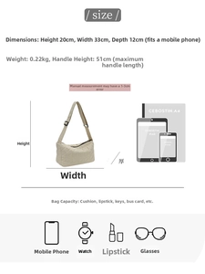 Detailed internal capacity view of the large tote bag showing dimensions and phone storage