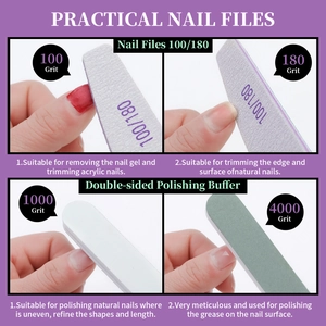 Detailed comparison of 100/180 grit nail files and 1000/4000 grit buffers for polishing