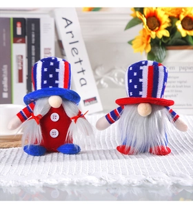 Detailed view of patriotic gnomes with American stars and stripes for home decoration